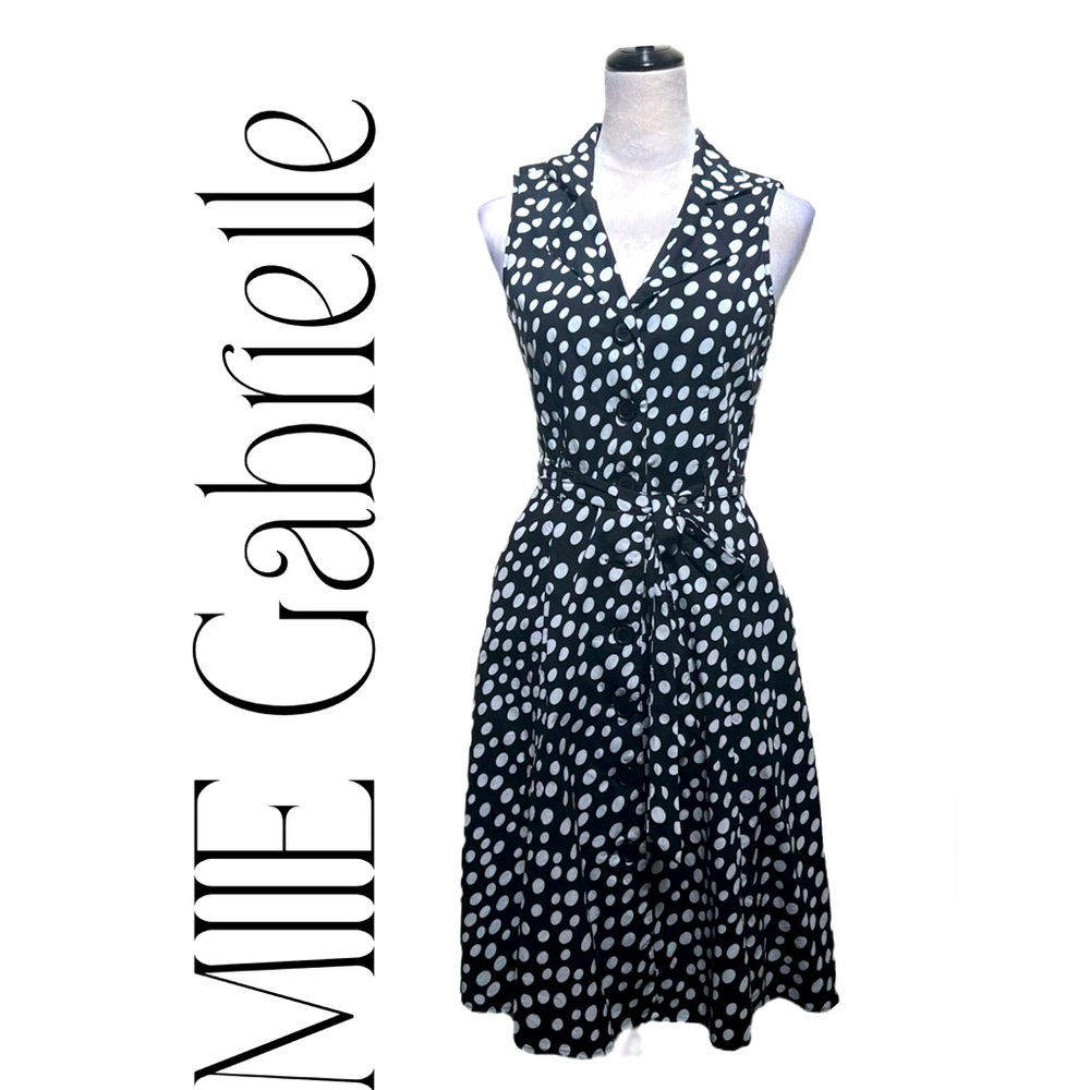 💖Cotton Retro Fit and Flare Sleeveless Polka Dot Dress With Pockets | Size S